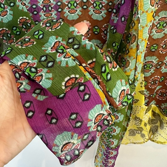 Zara Zodiac Printed Tie Front Sheer Blouse - Picture 4 of 8